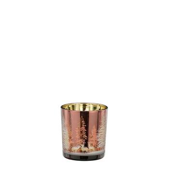 Visuel 1 du produit Photophore en verre cuivré avec motif arbre - Ø 7 x H 8 cm