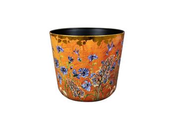 Visuel 1 du produit Cache-pot en métal époxy orange à motifs violets Dreamy hummingbird - Ø 14 x H 12 cm