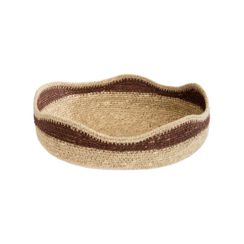 Visuel 1 du produit Corbeille bicolore à bord vague en osier naturel/brun grand modèle - 28 x 28 x 9 cm