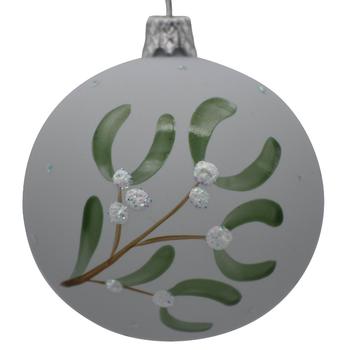 Visuel 1 du produit Boule de Noël en verre blanc à motif de gui - Ø 7 cm