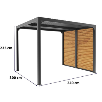 Visuel 1 du produit Pergola bioclimatique coloris gris en aluminium et bois - 2,4 x 3 m