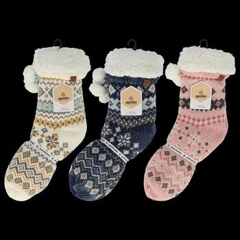 Visuel 1 du produit Chaussettes d'intérieur avec fourrure et pompons pour femme Apollo - taille unique