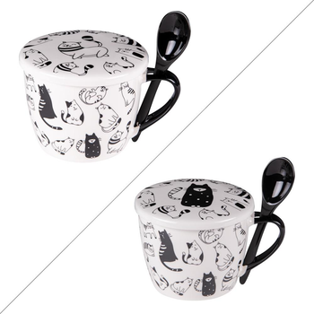 Visuel 1 du produit Bol à soupe en porcelaine blanche à motifs chats noirs Friends - 75 cl