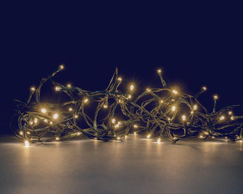 Visuel 1 du produit Guirlande lumineuse animée à 104 LED blanc chaud + 24 LED flash sur câble vert Flicker Light® - 8 m