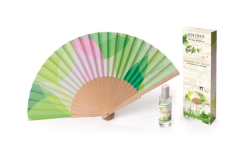 Visuel 1 du produit Éventail à parfumer en tissu avec flacon de parfum en verre citronnelle et menthe Esteban Estivale - le coffret