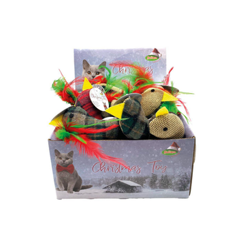 Visuel 1 du produit Peluche de Noël pour chat motif tartan coloris multicolore en forme d'oiseau Bubimex - 13 x 7 cm