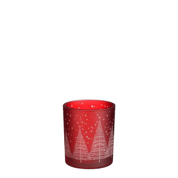 Visuel 1 du produit Porte-bougie en verre rouge motif arbre - Ø 9 x H 10 cm