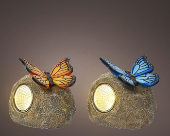 Visuel 1 du produit Pierre décorative avec papillon LED coloris blanc chaud - 7 x 9,5 x 9 cm