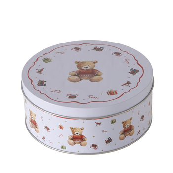 Visuel 1 du produit Boîte de stockage blanche à motif ourson en métal Bailey - Ø 16 x H 7 cm