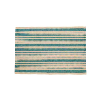 Visuel 1 du produit Tapis tissé à lignes blanches et bleues en coton - 60 x 90 cm