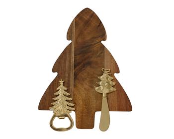 Visuel 1 du produit Ensemble planche à fromage en bambou naturel forme sapin et accessoires - les 3 pièces