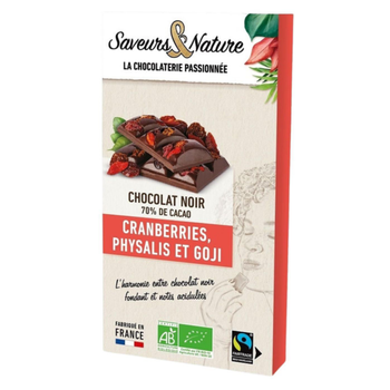 Visuel 1 du produit Chocolat noir sucre de fleur de coco, cranberries bio Saveurs et Nature - 100 g