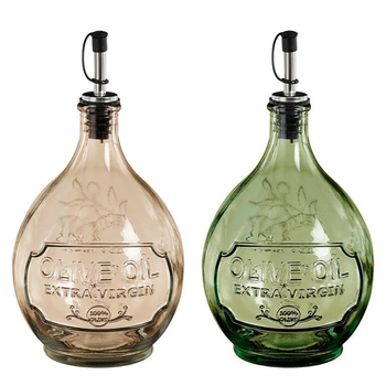 Visuel 1 du produit Huilier en verre recyclé coloré et métal - Ø 12,5 x H 24 cm