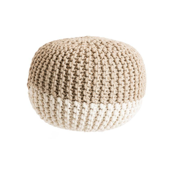 Visuel 1 du produit Pouf rond tricoté main en coton et jute beige et blanc - Ø 50 x H 35 cm