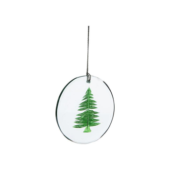 Visuel 1 du produit Décoration à suspendre ronde en verre transparent à motif sapin vert - Ø 7,5 cm