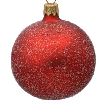 Visuel 1 du produit Boule de Noël en verre rouge mouchetée blanc - Ø 7 cm