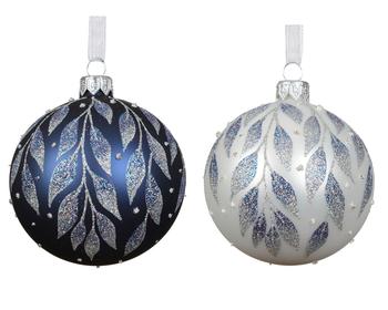 Visuel 1 du produit Boule de Noël avec branche irisée en verre bleu - Ø 8 cm