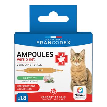 Visuel 1 du produit Ampoules confort intestinal pour chat et chaton ail et thym Francodex Vers O Net - x 18 de 1 ml