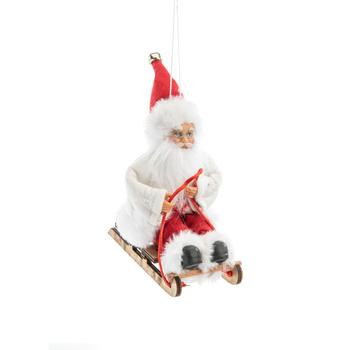 Visuel 1 du produit Père Noël décoratif Rubineige sur une luge en polyester coloris blanc et rouge - H 18 cm