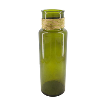 Visuel 1 du produit Vase vert olive en verre recyclé et raphia - Ø 15 x H 45 cm