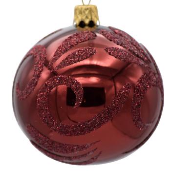 Visuel 1 du produit Boule de Noël en verre bordeaux avec motif pailleté - Ø 7 cm