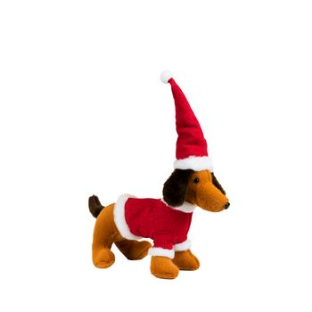 Visuel 1 du produit Peluche décorative de Noël teckel Père Noël en polyester coloris multicolore - petit modèle H 41 cm