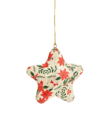 Visuel 1 du produit Suspension décorative étoile décor poinsetia coloris multicolore en coton maché - 8 cm