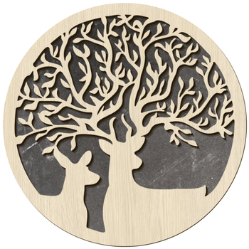 Visuel 1 du produit Tableau en bois et béton décoration cerf découpe laser - Ø 25 cm