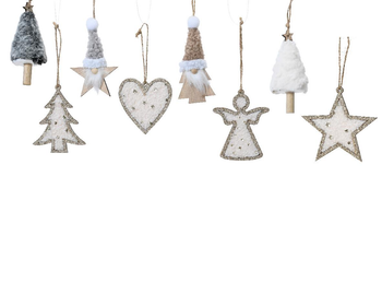 Visuel 1 du produit Figurine en contreplaqué à paillettes et corde naturelle à suspendre - 5,5 x 10,5 x 2 cm