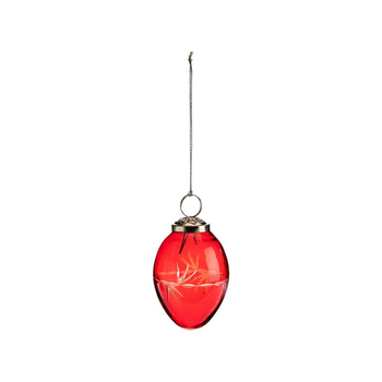 Visuel 1 du produit Boule ovale en métal et verre gravé transparent rouge - 8 x 5 cm