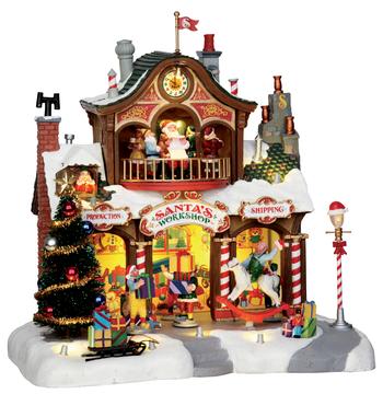 Visuel 1 du produit Village de Noël magasin du Père Noël lumineux, animé, musical en résine coloris multicolore avec adaptateur Lemax Santa’s Wonderland