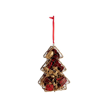Visuel 1 du produit Décoration à suspendre en métal or forme sapin garnie de pot-pourri rouge et or - 3,5 x 6 x 14 cm