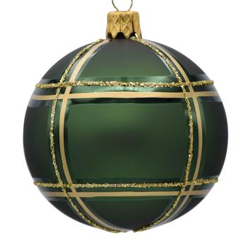 Visuel 1 du produit Boule de Noël en verre vert rayé or - Ø 7 cm