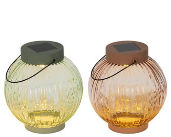 Visuel 1 du produit Lanterne solaire ronde coloris multicolore en verre - Ø 14 x 15 cm