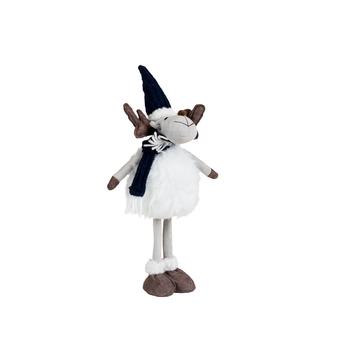 Visuel 1 du produit Peluche décorative de Noël renne debout avec bonnet en polyester coloris multicolore - petit modèle H 38 cm