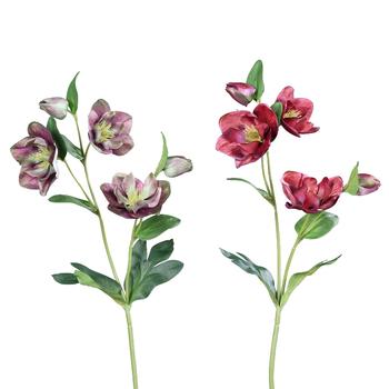 Visuel 1 du produit Pique d'hellébore artificiel 3 fleurs et 2 boutons - 43 cm