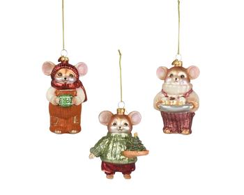 Visuel 1 du produit Figurine souris à suspendre en verre  - 9 x 8 cm