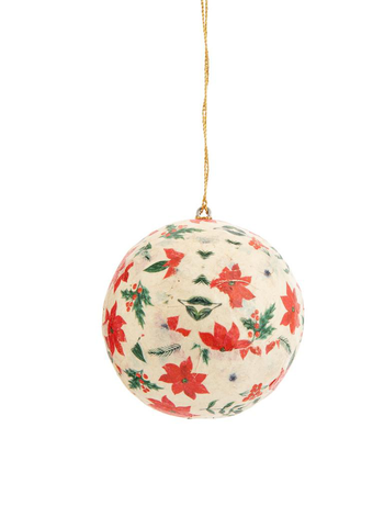 Visuel 1 du produit Suspension décorative boule décor poinsetia coloris multicolore en coton maché - 7,5 cm