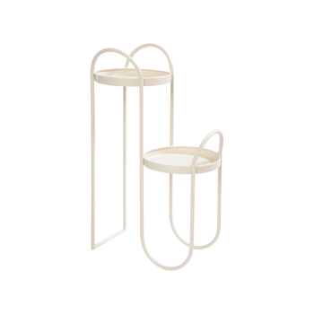 Visuel 1 du produit Porte-plante double arrondi en métal beige - 42 x 24 x 67 cm