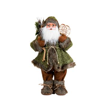 Visuel 1 du produit Père Noël décoratif Alpin avec hotte en polyester coloris vert et marron - H 30 cm