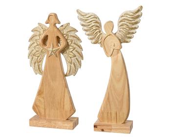 Visuel 1 du produit Ange à poser en bois MDF naturel avec ailes or - 16,5 x 6 x 32 cm