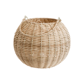 Visuel 1 du produit Lanterne ronde en métal et osier tressée grand modèle - Ø 30,5 x H 26 cm