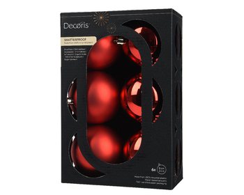 Visuel 1 du produit Ensemble de 6 boules en plastique recyclé rouge brillant et mat - Ø 8 cm