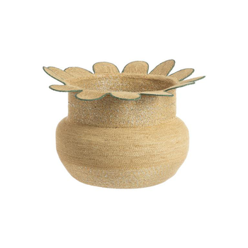 Visuel 1 du produit Panière ronde en osier naturel avec décor fleur bordé de bleu - Ø 44 x H 32 cm