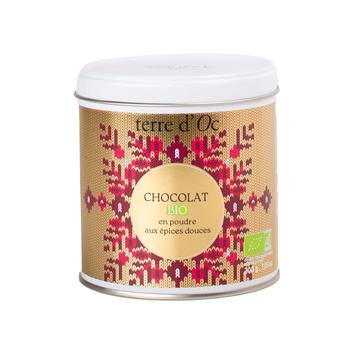 Visuel 1 du produit Chocolat en poudre aux épices douces bio en boite métal or Terre d’Oc Douce Maille - 200 g