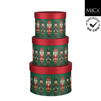 Visuel 1 du produit Boîte ronde verte et rouge à motif casse-noisette taille M - Ø 18 x H 13 cm