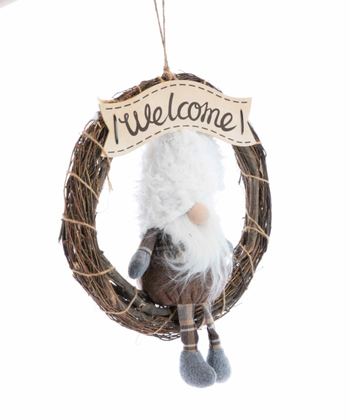 Visuel 1 du produit Couronne avec gnome assis en tissu Welcome - 36 x 9 x 45 cm