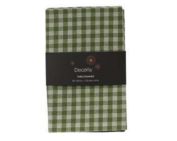 Visuel 1 du produit Chemin de table en coton à carreaux vert romarin - 150 x 30 cm