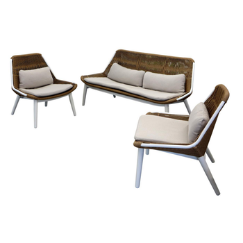 Visuel 1 du produit Salon de jardin en résine coloris blanc et beige Como - 3 éléments (canapé et deux fauteuils)