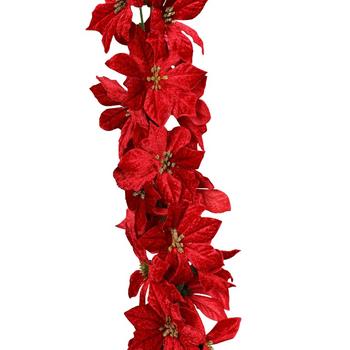 Visuel 1 du produit Guirlande de poinsettias en velours rouge - 180 cm